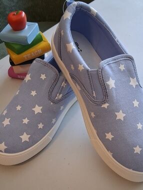 GAP Kids Slip-On Star Sneakers in Light Blue and White On Sale.